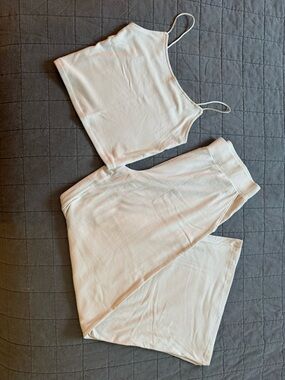 American Eagle Outfitters Cream Ribbed Lounge Set
